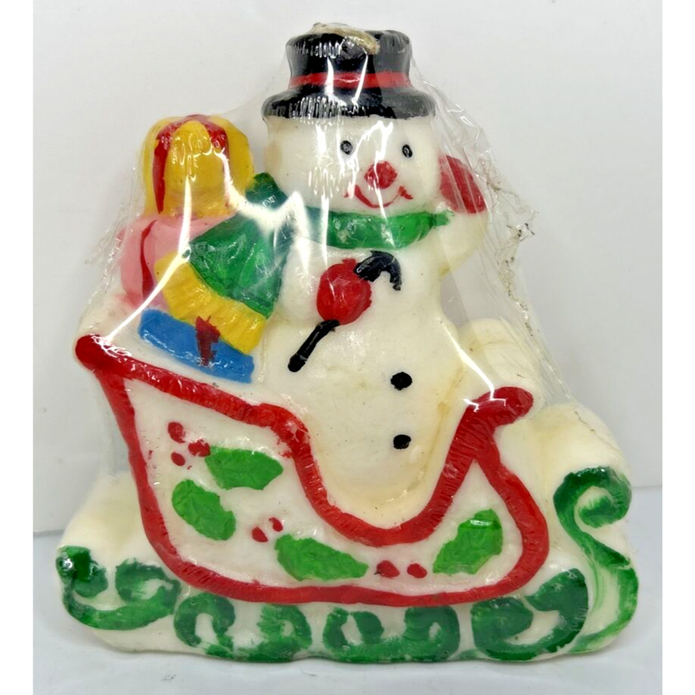 Vintage‎ Snowman in Sleigh Christmas Candle New in Packaging 4" x 4.25" SKU H671